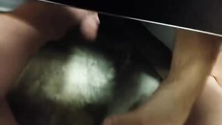 Masturbating in public bathroom under the toilet