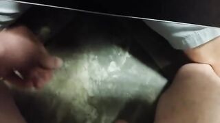 Masturbating in public bathroom under the toilet