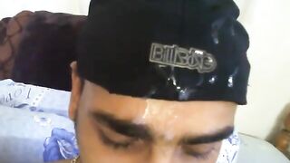 Latin thug stroking his oiled beefy cock