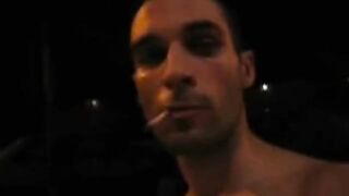 Skinny italian dude stroking his cock in an elevator