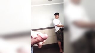 Masturbating in front of a stranger in the bathrooms mall