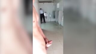 Waiting for someone to arrive while I masturbate in the public bathroom