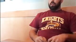 Big fat bear rubbing his cock in a coffee shop