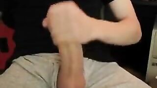 Young dude stroking his fat cock