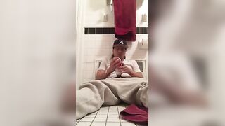 Young dude using a flesh light to masturbated in the bathroom