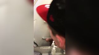 Young  dude having a huge orgasm in airplane's bathroom