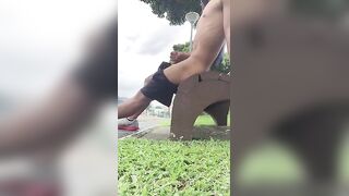 Exhibitionist athlete masturbates in the middle of the street