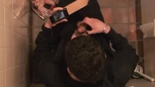 Caught a horny guy masturbating in a public toilet