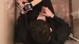 Caught a horny guy masturbating in a public toilet
