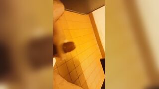 Farm worker rubbing his cock in a public bathroom while waiting for his boss