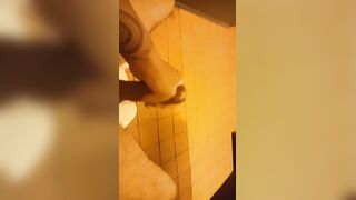 Farm worker rubbing his cock in a public bathroom while waiting for his boss