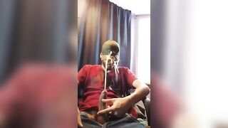 Horny white guy pissing while masturbating