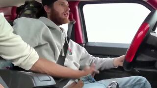 Jerking off my redhead buddy when out driving