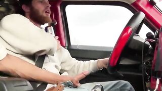Jerking off my redhead buddy when out driving