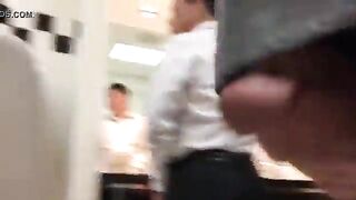 Spying a group of guys masturbate in a public bathroom