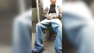 Twink caught wankinghis dick on a public train
