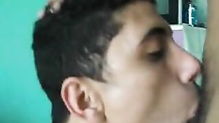 Puerto rican stud eating a huge african cock